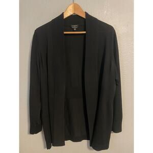 Talbots Cardigan Sweater Womens 1X Black Merino Wool Open Front Knit Long Sleeve